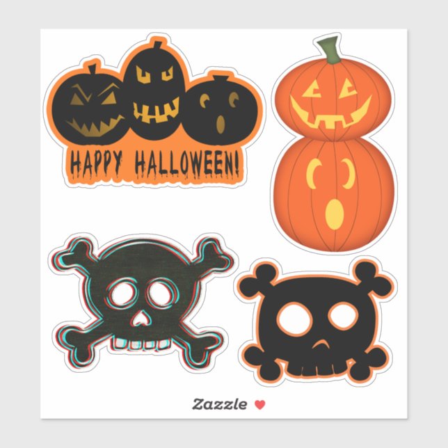 Happy Halloween Spooky Pumpkins Skullies Sticker (Sheet)