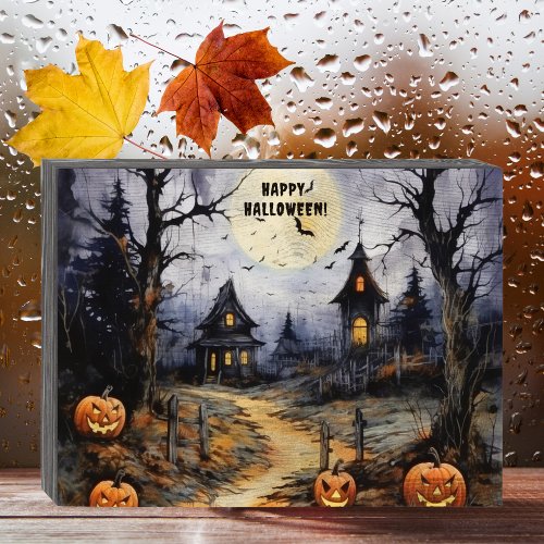 Happy Halloween Spooky Pumpkins Wooden Box Sign