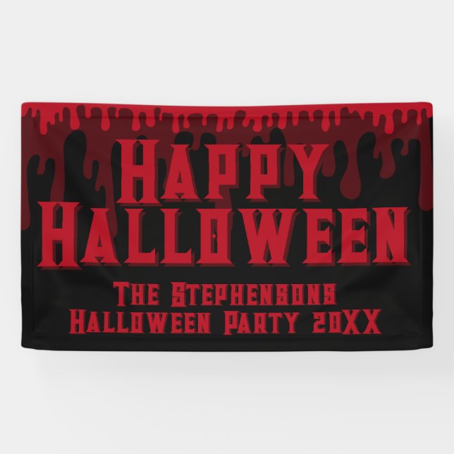 Happy Halloween Spooky Red Black Dripping Blood Banner (Horizontal)