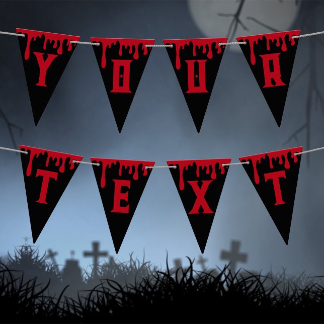 Happy Halloween Spooky Red Black Dripping Blood Bunting Flags (In Situ)