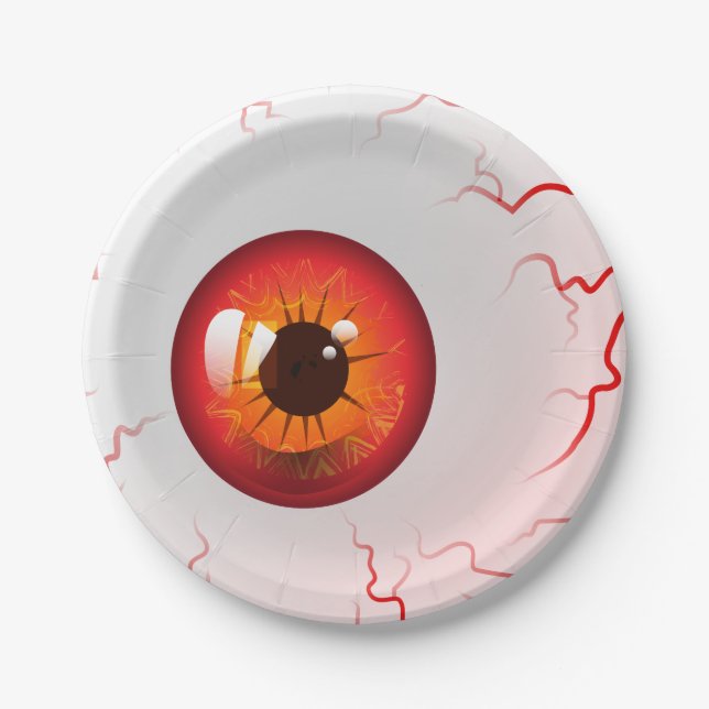 Happy Halloween! Spooky Red Eyeball Paper Plates (Front)