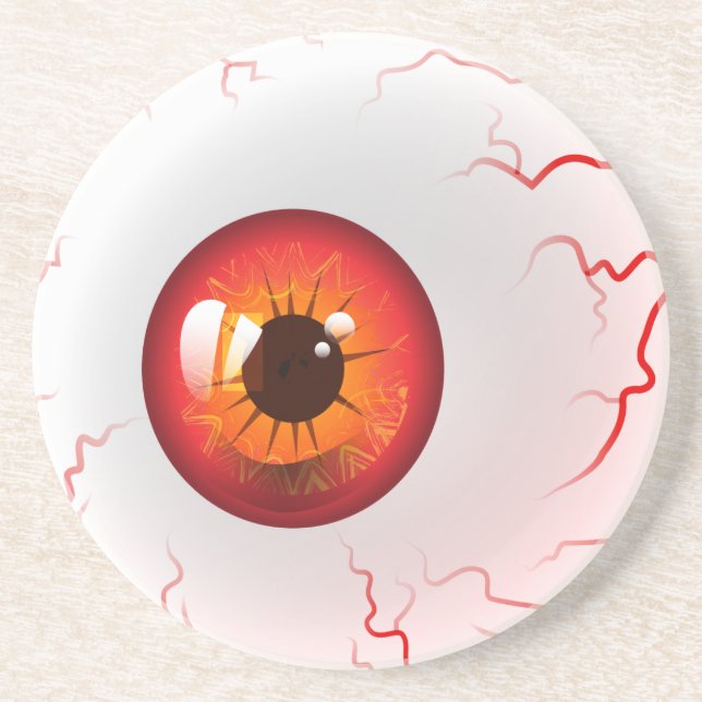 Happy Halloween! Spooky Red Eyeball Sandstone Coaster (Front)