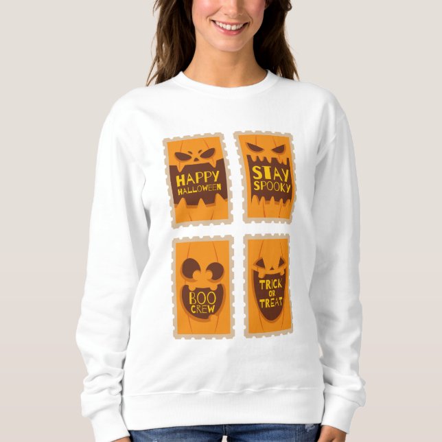 Happy Halloween Spooky Retro Pumpkin Boo Crew  Sweatshirt (Front)