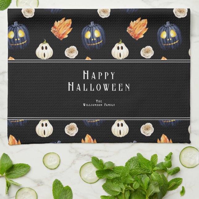 Happy Halloween Spooky Samhain Pumpkins Crystals Kitchen Towel (Folded)