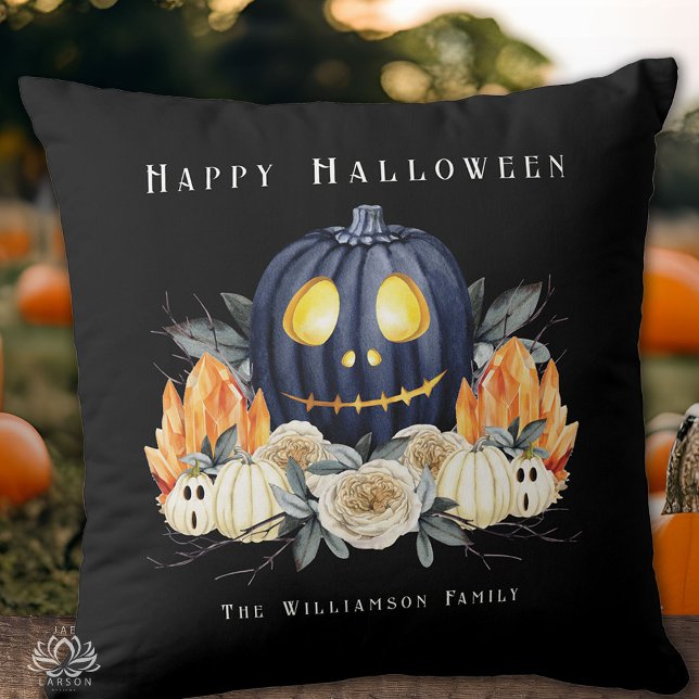 Happy Halloween Spooky Samhain Pumpkins Crystals   Throw Pillow (Creator Uploaded)