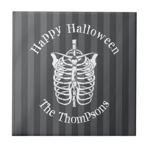 Happy Halloween Spooky Scary Skeleton Simple Ceramic Tile