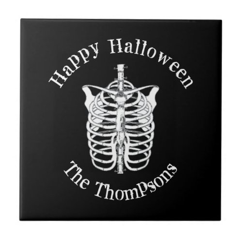 Happy Halloween Spooky Scary Skeleton Simple Ceramic Tile