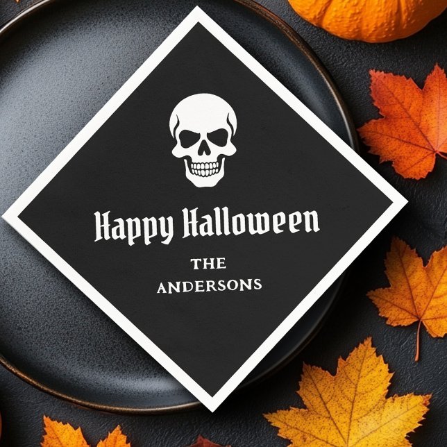 Happy Halloween spooky skull custom name or text Napkins (Happy Halloween spooky skull custom name or text Napkins)