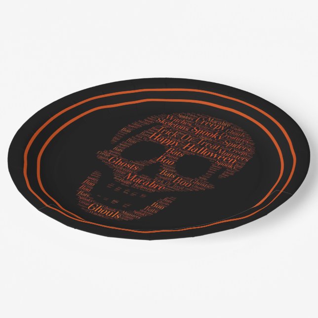 Happy Halloween Spooky Skull Paper Plates (Angled)