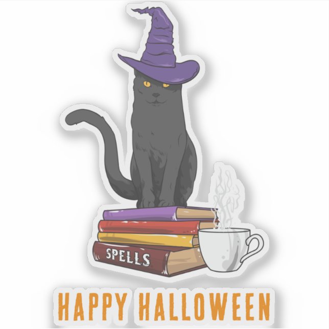 Happy Halloween Spooky Spells Black Cat Custom Sticker (Front)