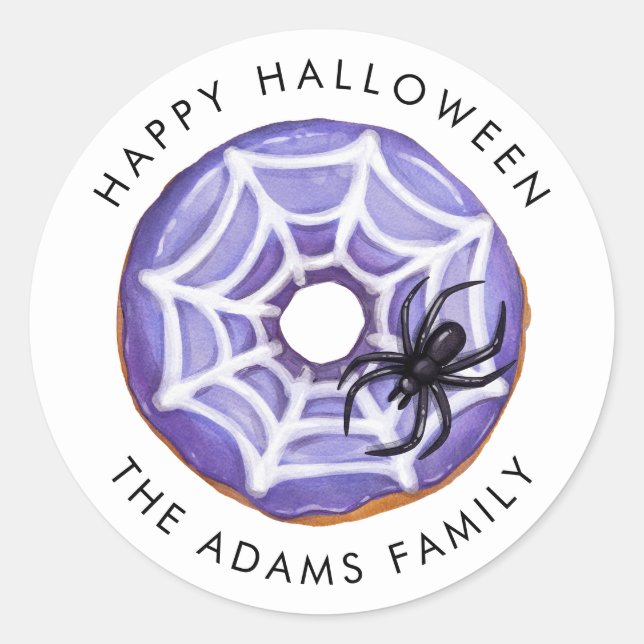 Happy Halloween Spooky Spider Donut Classic Round Sticker (Front)