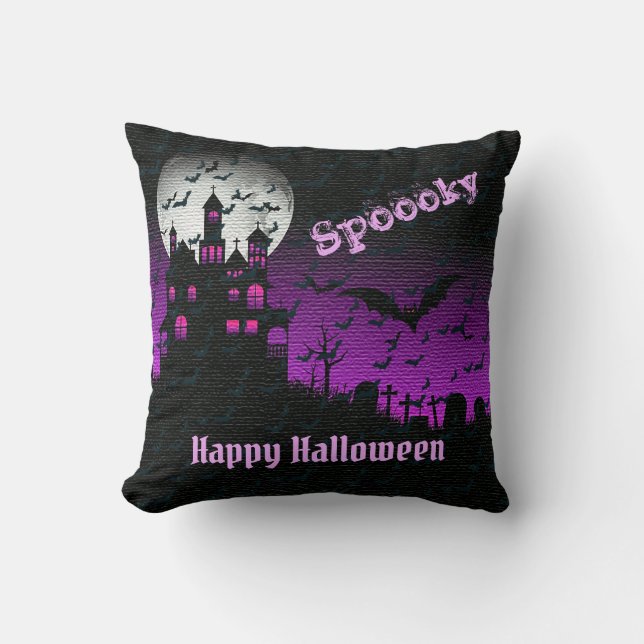 Happy Halloween Spooky Throw Pillow (Front)