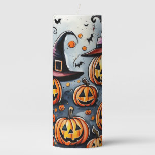 Happy Halloween spooky treat or tricks design Pillar Candle