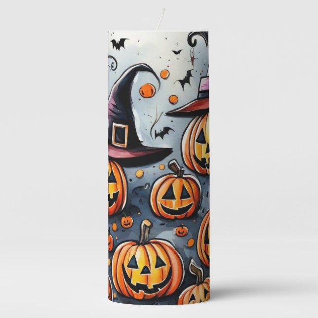 Happy Halloween spooky treat or tricks design Pillar Candle (Front)