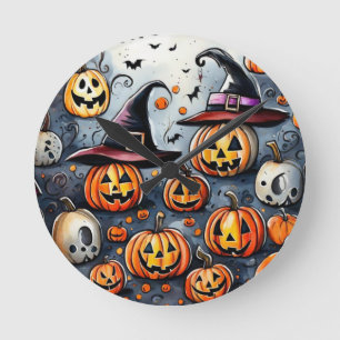 Happy Halloween spooky treat or tricks design Round Clock