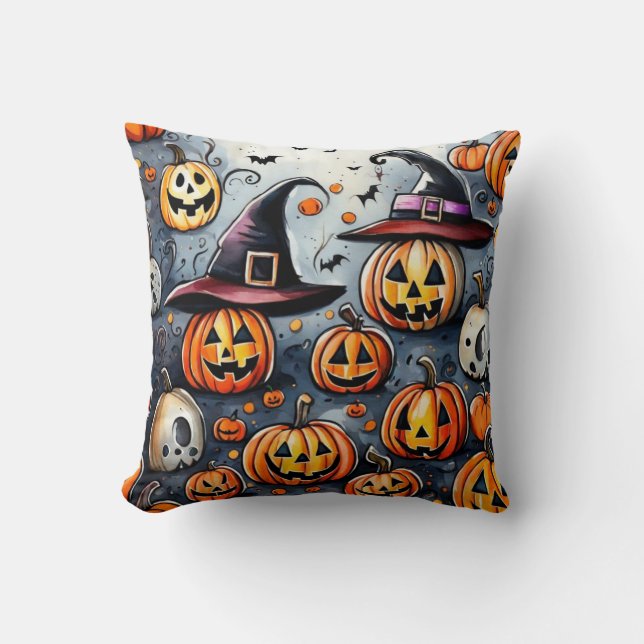 Happy Halloween spooky treat or tricks design Throw Pillow (Front)