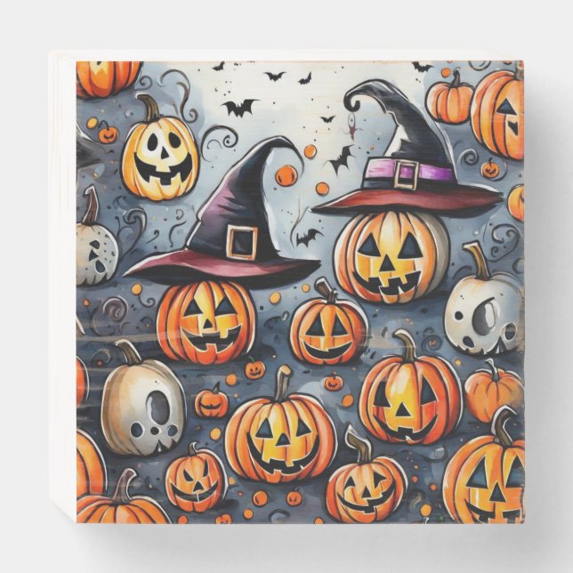 Happy Halloween spooky treat or tricks design Wooden Box Sign (Front Horizontal)