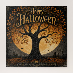 Happy Halloween Spooky Tree Full Moon Gothic Jigsaw Puzzle