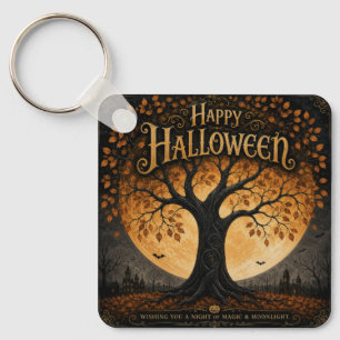Happy Halloween Spooky Tree Full Moon Gothic Keychain