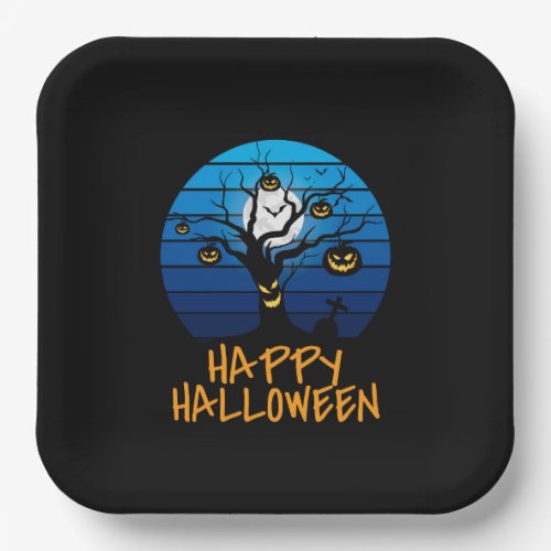 Happy Halloween Spooky Tree Moon  Paper Plates