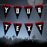 Happy Halloween Spooky White Black Dripping Blood Bunting Flags<br><div class="desc">Another spooky customizable string of bunting by JessicaAmber - ask about custom orders! These flags are perfect decorations for your Halloween or birthday party. Features a pattern of red dripping blood on a black background. Sharp white serif text says 'Happy Halloween!' You can change the colours and the text to...</div>