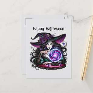 Happy Halloween spooky witch customizable Holiday Postcard