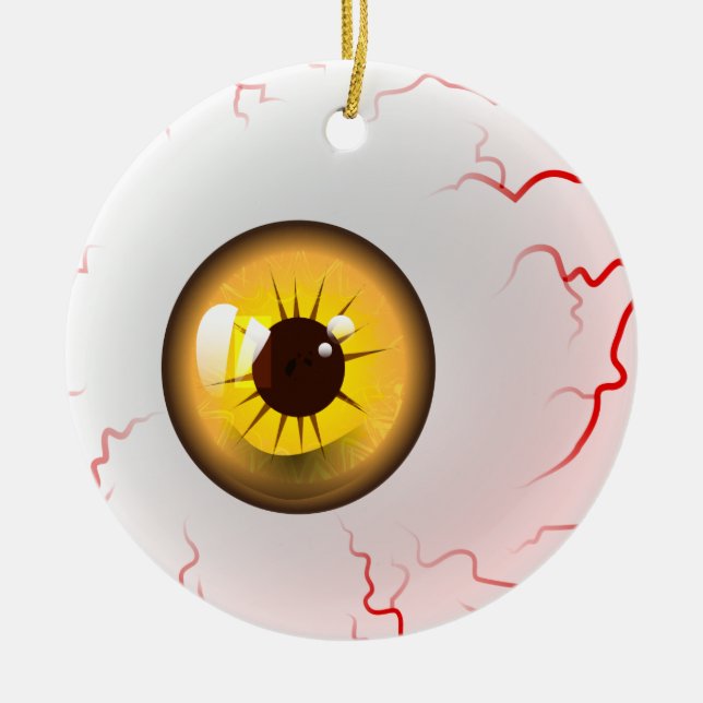 Happy Halloween! Spooky Yellow Eyeball Ceramic Ornament (Front)