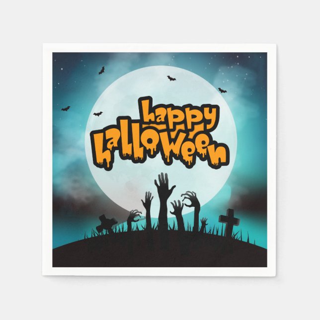 Happy Halloween Spooky Zombie Party Napkins (Front)