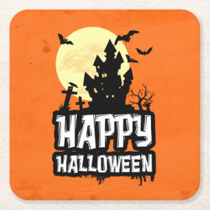 Happy Halloween Square Paper Coaster