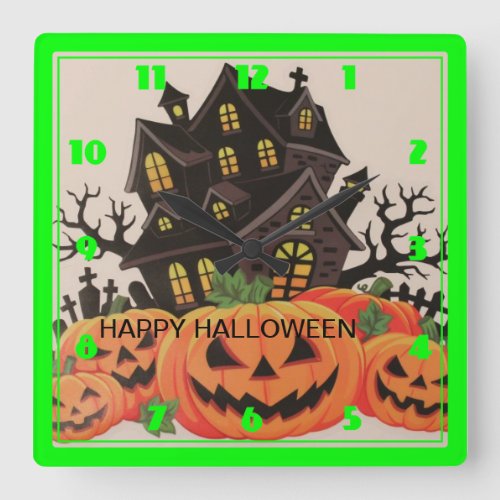 HAPPY HALLOWEEN SQUARE WALL CLOCK