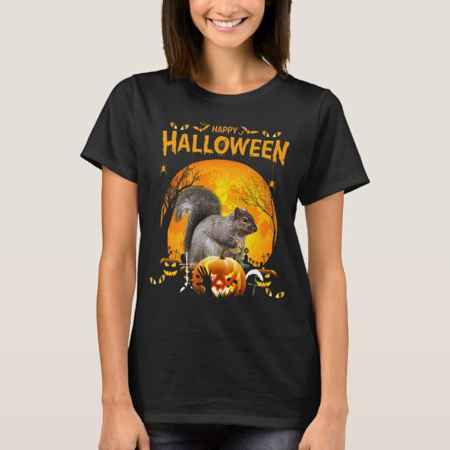 Happy Halloween Squirrel Pumpkin T-Shirt (Front)