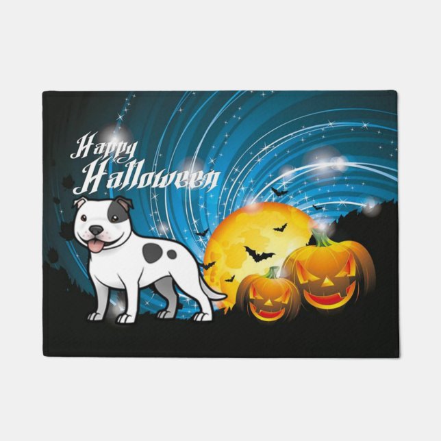 Happy Halloween Staffordshire Bull Terrier Doormat (Front)