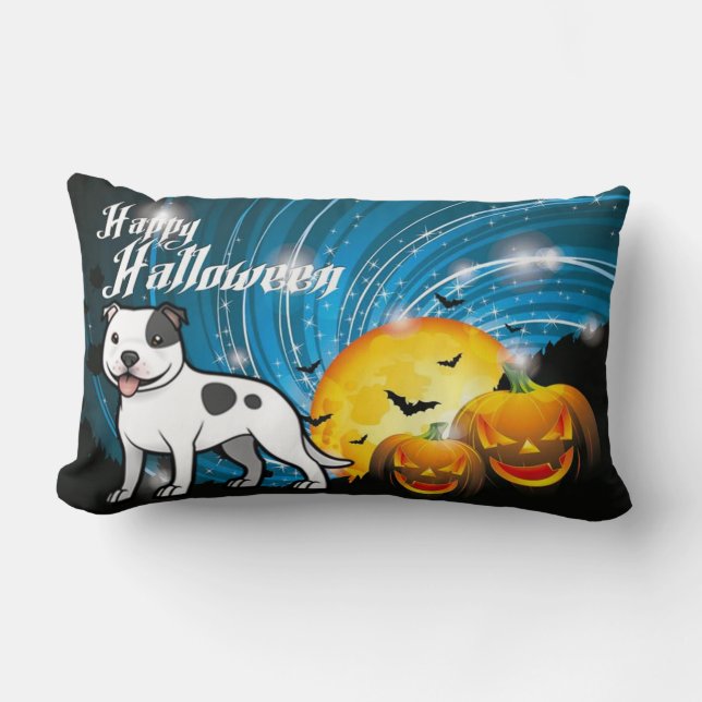 Happy Halloween Staffordshire Bull Terrier Lumbar Pillow (Front)