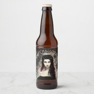 Happy Halloween Steampunk Gothic Fallen Angel Beer Bottle Label