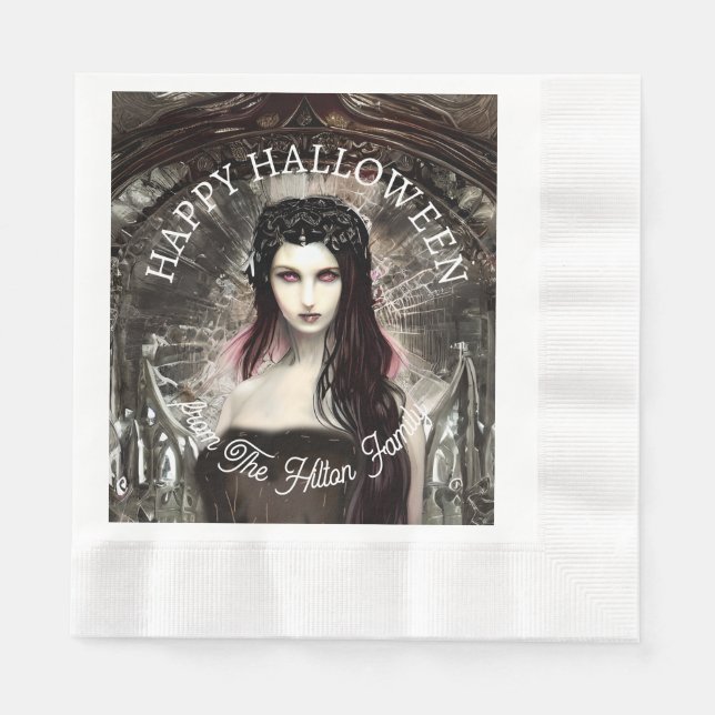 Happy Halloween Steampunk Gothic Fallen Angel Napkins (Front)
