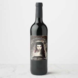 Happy Halloween Steampunk Gothic Fallen Angel Wine Label