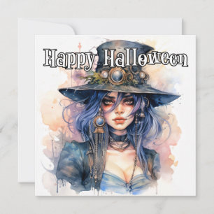 Happy Halloween   Steampunk Witch Illustration Card