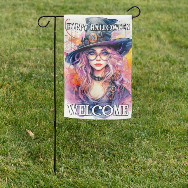 Happy Halloween | Steampunky Witch Garden Flag (In SItu)