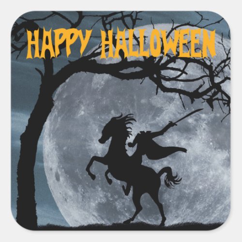 Happy Halloween sticker Headless horseman moon