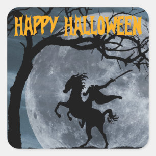 Happy Halloween sticker Headless horseman moon