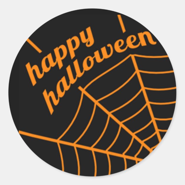 Happy Halloween Stickers With Spider Web