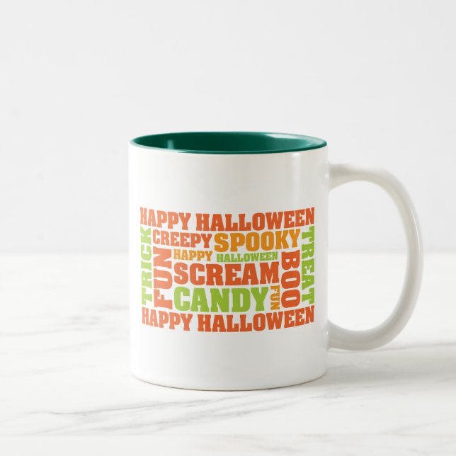 Happy Halloween Stylish Text Art Two-Tone Coffee Mug (Right)
