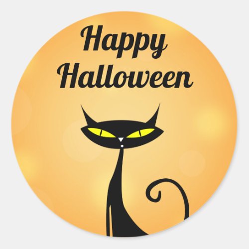 Happy Halloween Stylistic Modern Black Cat Orange Classic Round Sticker