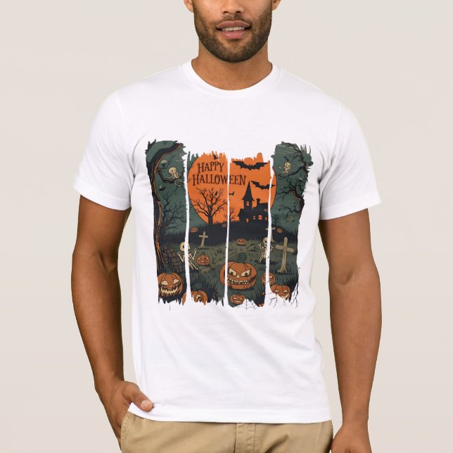 Happy Halloween T-Shirt Dancing Skeletons (Front)