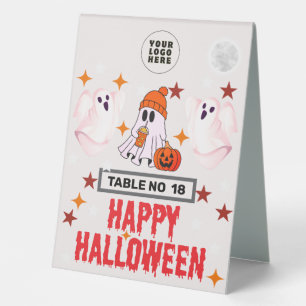 Happy Halloween Table Number Card with Custom Logo Tent