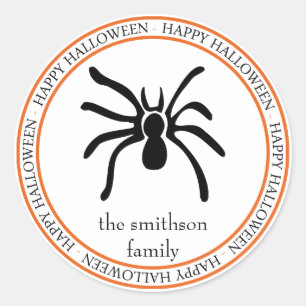 Happy Halloween Tarantula Spider (Black / Orange) Classic Round Sticker