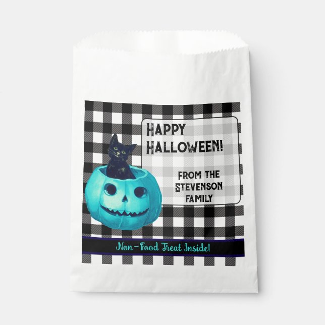 Happy Halloween Teal Pumpkin and Plaid  Favor Bag (Front)