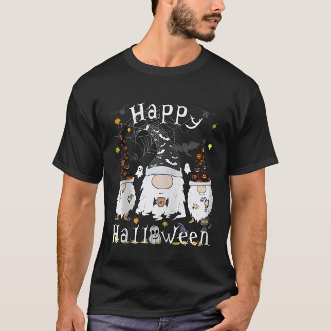 Happy Halloween Tee Funny Cats Gnome Coffee Lovers (Front)