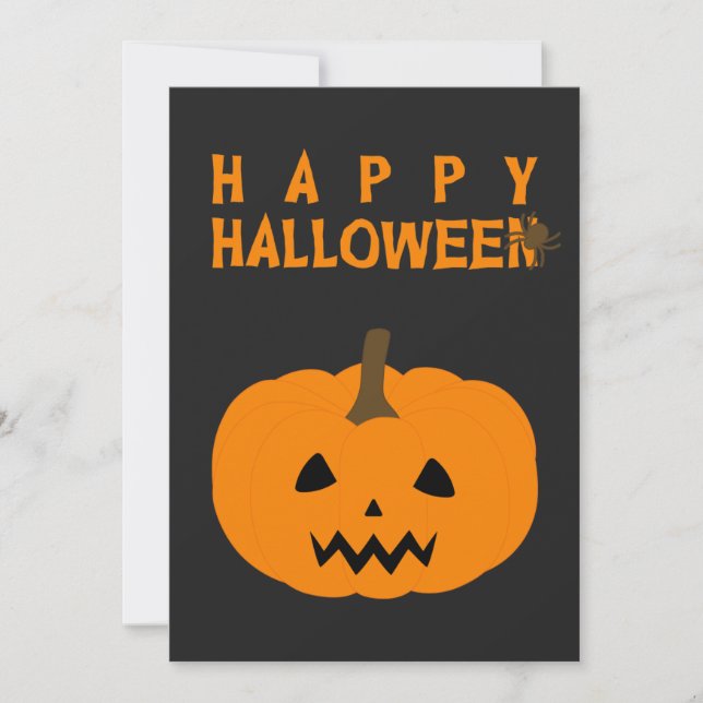 Happy Halloween Text and Pumpkin on Black Card (Front)