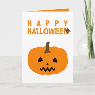 Happy Halloween Text and Pumpkin on White Card